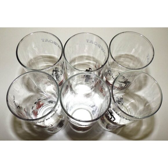 Libbey Glass set of 6 "Showboat" Tom Collins glasses red, black, and white, Vint - Picture 4 of 6